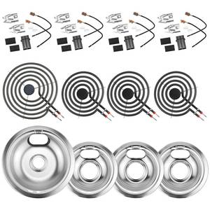 lot 2231 image: Silver Burner Drip Pans W10196405(8) W10196406(6) Electric Stove Burners MP15YA(6) MP21YA(8)330031 Surface Element Receptacle Compatible for Whirlpool Kenmore Maytag Amana by MIFLUS