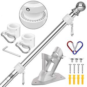 lot 2235 image: ZMTECH Flag Pole - Upgraded Bracket, 6 FT Stainless Steel Flag Poles for Outside House, Residential or Commerical, Tangle Free Flag Pole Kit for American Flag (Without Flag, Silver)