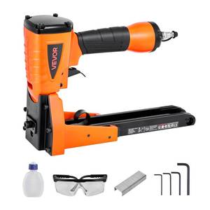 lot 3827 image: VEVOR Pneumatic Carton Closing Stapler, 13 Gauge Pneumatic Cardboard Staple Gun for 1-38 inch Crown 58 & 34 Length, Depth-Adjustable 70-120 PSI Air Staple Gun for Boxes Carton Closing, Packaging