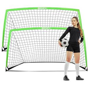 lot 3828 image: BOHEN 9x5FT Portable Soccer Goal for Kids Backyard with Carry Bag - Easy Folding Lightweight Fun for Outdoor Indoor Training Games for Teen Youth Adult (Green, 9x5FT, 2 Pack)