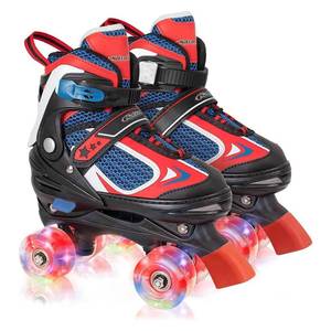 lot 3838 image: Kids Roller Skates for Boys - Red for Big Kids Age 7 8 9 10 - Adjustable All Light up Wheels Indoor Outdoor Sports Birthday Gift for Son and Grandson