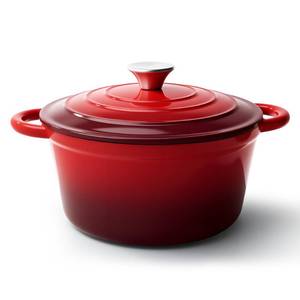 lot 3842 image: 6 Quart Dutch Oven Pot with Lid, Non Stick Enameled Cast Iron Dutch Oven for Bread Baking, Heavy-Duty, Oven Safe Ceramic Cookware Up to 500°F for Baking, Braising, Stews, Roasting, Red PAINT CHIPPED