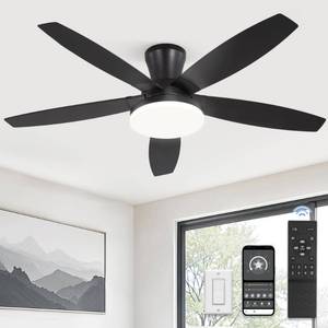 lot 3857 image: ZMISHIBO 48 inch Ceiling Fans with Lights and RemoteAPP Control,Black Low Profile Ceiling Fan with Light,Quiet DC Motor,LED Dimmable, Modern Flush Mount Ceiling Fan for Bedroom IndoorOutdoor Patio