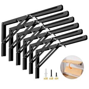 lot 3865 image: Yarssihha 16 Inch Folding Shelf Bracket, 6 Pack Heavy Duty Wall Mounted Foldable Brackets, Space-Saving Metal Collapsible Shelf Brackets, Max Load180lbs