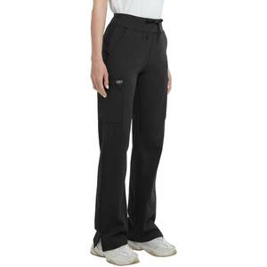 lot 4294 image: QBK High Rise Yoga Scrub Pants Women - Straight Wide Leg Uniform Pants with Cargo Pocket, Anti-Wrinkle & Knit Yoga Waistband (Regular, Black, M)