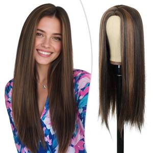 lot 4296 image: PHOCAS Long Brown Wig 23 Long Straight Brunette Wigs for Women Synthetic Chocolate Dark Brown Wigs with Highlight for Women Daily Party