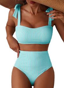 lot 4299 image: Herseas Womens Striped Bikini Sets Adjustable Tie Shoulder Swim Suits High Waisted Moderate Coverage Bathing Suits Cute Beach Vacation Clothes for Teens Medium