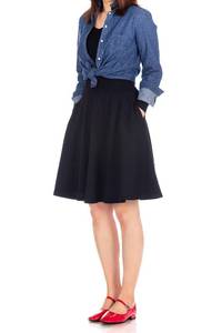 lot 4301 image: Danis Choice High-Waisted Cotton Blend Skirt with Pockets - Knee Length A-line Flare for Business and Casual Wear Navy XXL