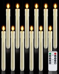 lot 4306 image: Homemory 12 Pcs Plastic Flameless Taper Candles with Remote Timer Dimmer, Ivory Led Candlesticks with Flickering Flame Light, Lifelike Taper Candles Battery Operated for Indoor Decoration 9.6 Inches