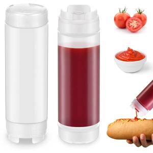 lot 4316 image: Didaey 2 Pcs 20 oz Inverted Plastic Squeeze Bottles, Refillable Tip Large Valve Dispenser Condiment Squeeze Bottle for Sauces Ketchup Sour Cream Self Sealing Syrup Dispenser for Restaurants (White)