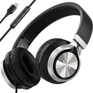 lot 4322 image: Bywulanda USB C Headphones with Mic and Volume Control, Over Ear Stereo Headsets for iPhone 171615, Comfortable Fit, Wired Foldable Headphones for Smartphones Chromebook Laptop Tablets Travel(Black)