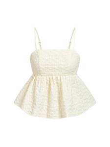 lot 4375 image: SOLY HUX Babydoll Top for Women Y2k Peplum Cami Cute Going Out Crop Tank Tops Flowy Ruffle Summer Spaghetti Strap Shirt Plain Apricot Medium