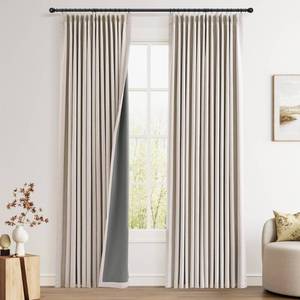 lot 5827 image: Beige Pinch Pleated 100% Blackout Linen Curtains 84 Inches Long Thermal Insulated Pinch Pleat Drapes with Hooks Rings Clips Back Tab 2 Panels Heat Blocking Neutral Window Curtains 84 Inch Length
