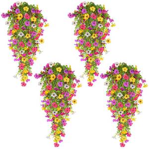 lot 5836 image: TURNMEON 4PCS Artificial Flowers for Outdoors Summer Decor, UV Resistant No Fade Fake Hanging Flowers Faux Plants Realistic Silk Flower for Outside Gardens Planter Porch Patio Yard Home Indoor Decor