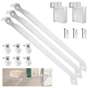 lot 5852 image: 12 Inch Wire Shelf Brackets Set, 3 Pack Metal White Closet Support Bracket with End Brackets & Clips for Wire Shelving Wall Bracket Installation, Support Wire Closet Shelves Racks(3 Pack)