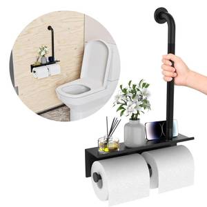 lot 5855 image: Bathroom Grab Bar with Shower Shelves,Munzong Black Toilet Paper Holder 3 in 1 Bathroom Organizers and Storage, Anti Slip Stainless Steel Safety Hand Rail for Handicap Elderly Senior Assist
