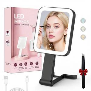 lot 6004 image: Travel Mirror with Lights, Rechargeable Magnifying Mirror 10X1X Double-Sided, 3 Color Lighting, Smart Touch Dimming, Precision Tweezers, Lighted Makeup Mirror for Desk, Trip, Office (10.3x5.2)