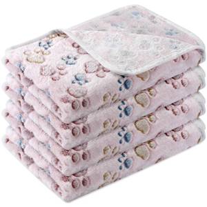 lot 6013 image: Tatuo 4 Pack Fleece Dog Blankets for Puppy Cats Multi-Size Sleep Mat for Pet Guinea Pig Soft Washable Warm Crate Bed Puppy Teething Toys Print Pattern Blanket Indoor(Beige,41 x 30 Inch,Paw)