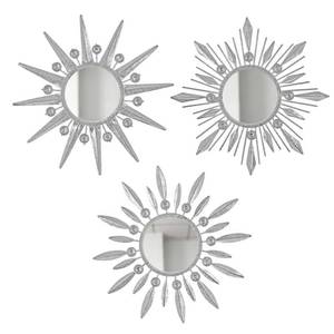lot 6015 image: Manortang Silver Mirrors Wall Decor, Metal Sunburst Mirror Wall Art Christmas Decorative Mirrors, 9 inch Home Christmas Decoration Rhinestone Small Mirror for Living Room Entryway Set of 3