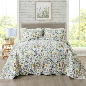 lot 6027 image: Travan 3-Piece Quilt Set Quilted Bedspread Lightweight Coverlet Set Garden Style Floral Printed Oversized Quilted Bedding Set with Shams for All Season, Exquisite, Queen Size