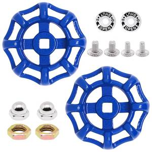 lot 6031 image: ZHMEINA 2 Pack Outdoor Faucet Handle Replacement, 7mm x 7mm Square Stem Hole Water Spigot Handle Replacement, Cast Iron Round Wheel Outside Faucet Handles with Screws Spacer (Blue)
