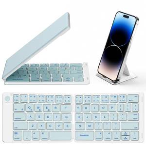 lot 6057 image: Samsers Bluetooth Foldable Keyboard, Wireless Portable Folding Keyboard, Full-Size Ultra-Slim Rechargeable Connect Up to 3 Devices for iOS Android Windows Phone Tablet and Laptop, Blue