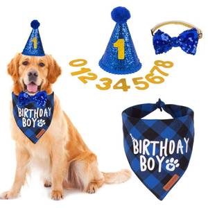 lot 6058 image: ADOGGYGO Dog Birthday Party Supplies, Multi Size Offered, Blue Dog Birthday Hat Bandana Numbers Bow Set for Large X-Large Dogs Pets (X-Large)