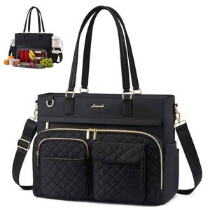 lot 6064 image: LOVEVOOK Insulated Lunch Tote Bag for Women, Work Bag for Women with Cup Holder, Large Capacity Teacher Bag with Laptop Compartment, Water Resistant Nurse Tote for Travel, College, 15.6 Inch Black