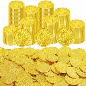 lot 6070 image: Nuesaurd 200Pcs Gold Coins, Plastic Gold Coins Bulk, 1.4 Inch Fake Coins for Rewards Tokens, Pirate Coin for Party Decorations, Reasure Hunt Games, Adventure Theme Party Supplies