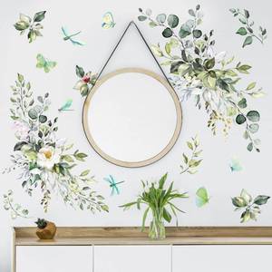 lot 6071 image: Green Leaves Wall Decal Plant Vinyl Decals Peel and Stick Decals Rustic Vines Art Murals Butterflies Flower Sticker Boho Hanging Leaves Wall Stickers for Living Room Bedroom Bathroom Nursery Decor