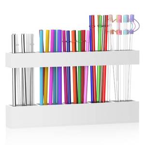 lot 6073 image: Rycid 9.5 Large Acrylic Straw Holder for Cabinet Door, Reusable Adjustable Two-Part Straws Organizer with Ultra Sticky Adhesive Strips, 2026 Straw Storage for Kitchen Cupboard (White)