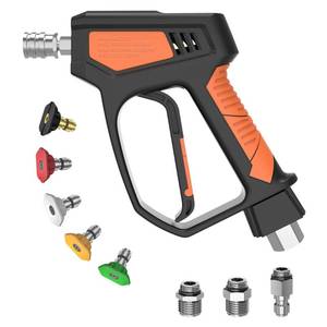 lot 6077 image: Heliwoo Pressure Washer Gun, 5000 PSI  10.5 GPM with 38 Swivel Plug & M22-14mm15mm Fittings, 5 Nozzle Tips, Suitable for Most Pressure Washers