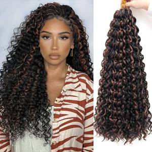 lot 6081 image: YXCHERISHAIR GoGo Curl Crochet hair Water Wave Crochet hair 18inch Synthetic Bohemian Crochet Braid Deep Wave Braiding hair Extensions (18inch,7Packs,P1B30)