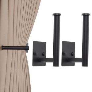 lot 6089 image: OCIOLI 2 Pack No Drill Curtain Holdbacks - Self-AdhesiveScrew-in Metal Curtain Tie Backs with Rustproof SUS304 Steel, Wall Mount Drapery Hooks, Damage-Free Installation for All Curtains (2, Black)