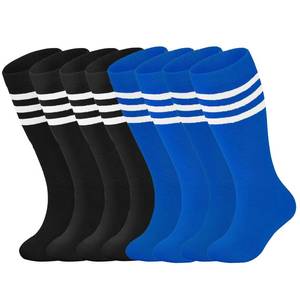 lot 6092 image: Sea Zaela 4 Pairs Kids Soccer Soccer Baseball Youth Athletic Socks Football Toddler Knee High Socks Girls Boys Blue2Black2 6-10 T