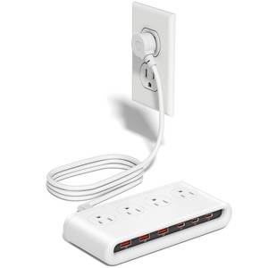 lot 6093 image: Power Strip with USB C 35W,10-in-1 Flat Plug Wall Charger - 5FT Extension Cord with 4AC, 3 USB A & 3 USB C - PD20W Charging Station for Multiple Devices - Travel Home Office (White)