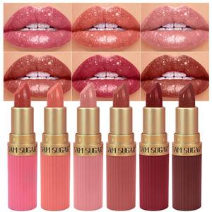lot 6094 image: BONNIE CHOICE 6Pcs Glitter Lipstick Set, Red Rose Nude Pink Brown Glitter Shimmer Shine Lipstick Sets for Women Waterproof Long Lasting 24 Hours Lip Stick Mothers Day Makeup Gift Sets for Women
