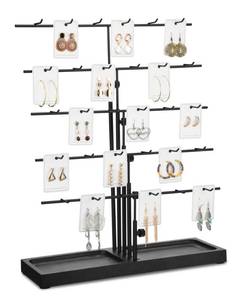 lot 6098 image: HULISEN Earring Display for Vendors, Adjustable Height Earring Display Stands for Selling, Jewelry Display for Earrings Card, Keychain, Earrings Rack Display Holder with Tray, 30 Hooks, Black