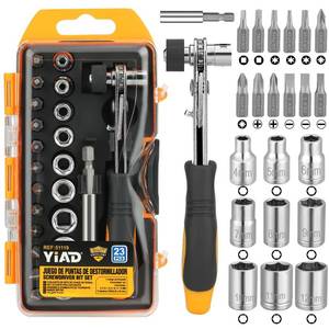 lot 6107 image: 24 in 1 Magnetic Ratchet Screwdriver Set,Magnetic Screwdriver CR-V Steel Multi Bit Metric Sockets 14 Extension Bar,Quick-Switch Ratchet Portable Compact Repair Tool Kit for Home,DIY,Bike,Furniture