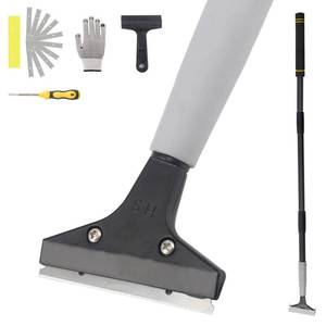 lot 6422 image: Quynhni Floor Scraper Tool, Floor Scraper Long Handle Heavy-duty 16-47 Comes with 10 Metal Blades Suitable for Cleaning Floors Windows and Wall Labels Soft Sponge Handle