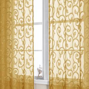 lot 6423 image: OWENIE Furman Gold Sheer Curtains 63 inch Length for Bedroom Living Room 2 Panels Set, Jacquard Clip Textured Semi Sheer Curtains, Light Filtering Rod Pocket Farmhouse Window Treatments, 40Wx63L inch