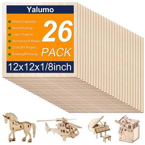 lot 6432 image: Yalumo Basswood Sheets 12 x 12 x 18 Inch, 26 Packs Plywood Sheets Unfinished Wood for Crafts 3mm Thick Basswood for Laser Cutting, DIY Architectural Models, Engraving, Wood Burning, Painting