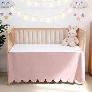 lot 6441 image: Scallop Edge Crib Skirt Pink, 100% Egyptian Cotton 400 Thread Count Crib Skirt Dust Ruffle,Double Layer,Durable,Smooth Toddler Bedding Skirt for Baby Girls or Boys, 52X28 with 14