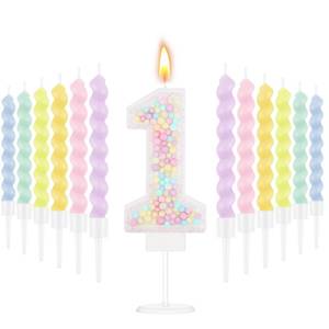 lot 6451 image: MTLEE Number 1 Birthday Candle with 12 Pcs Spiral Candles for Girls Macaron Pastel Rainbow Unicorn Pink Cake Topper for Sweet Theme Party Decoration