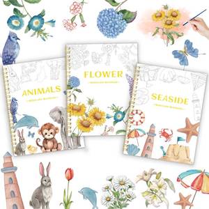 lot 6462 image: A3Pcs Watercolor Workbook - Coloring Book for Beginner, Coloring Books for Adults with Step by Step,3 Essential Adult Coloring Book Themes, Exploration Gift for Adults Teens
