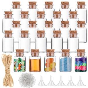 lot 6466 image: Bokon 25 Pack Mini Plastic Bottles with Corks Stoppers Eye Screws Funnels Small Potion Bottles Tiny Clear Sand Art Jar Wishing Vial for Birthday Party DIY Crafts Gift