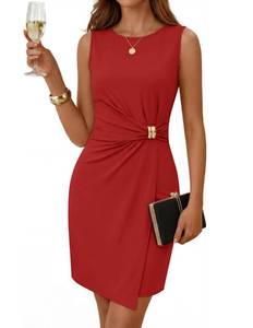 lot 6491 image: ZESICA Womens Summer Sleeveless Bodycon Short Dress Elegant Business Casual Formal Cocktail Party Wedding Guest Dresses, Red, L
