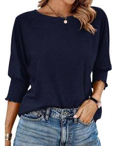 lot 10193 image: BTFBM Womens Tops Dressy Casual Summer T Shirts 2026 Crewneck 34 Sleeve Beach Vacation Loose Tunic Spring Work Blouse(Navy, Medium)