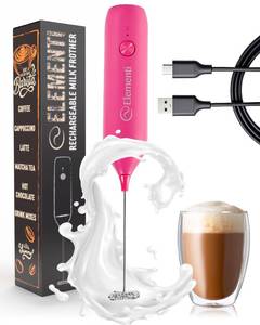 lot 10208 image: Elementi Pink Milk Frother Wand Rechargeable Drink Mixer - Powerful USB-C Rechargeable Frother & Coffee Stirrers Electric - Hand Held Whisk to Make Perfect Cappuccinos, Lattes & Drink Mixes at Home