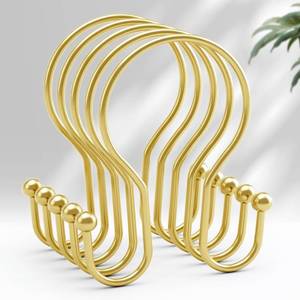 lot 10212 image: AmazerBath Shower Curtain Hooks Gold Shower Curtain Rings, Simple Double Hook Shower Curtain Hooks Rust Proof, Metal Smooth Shower Hooks for Shower Curtain Rod, 12 Pcs Shower Rod Hook Light Gold